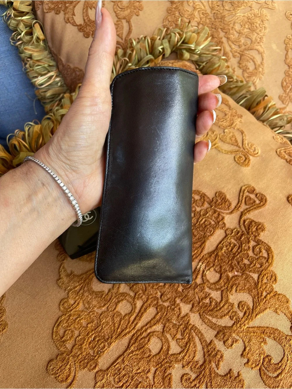 Chanel Black Leather Sunglasses Case with Logo, and Chanel mirror